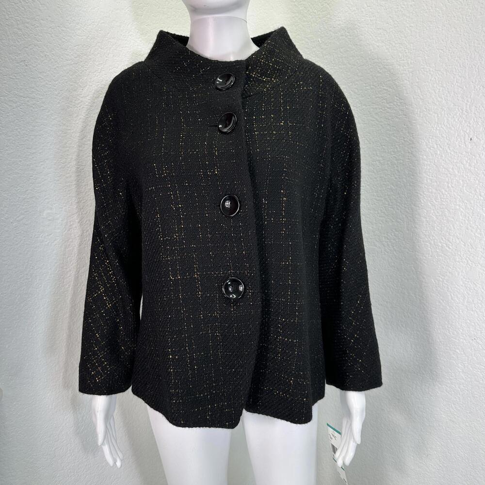 New Anne Klein Sz 16 Blazer Black Gold Tweed Wool Blend Office Siren Corpcore